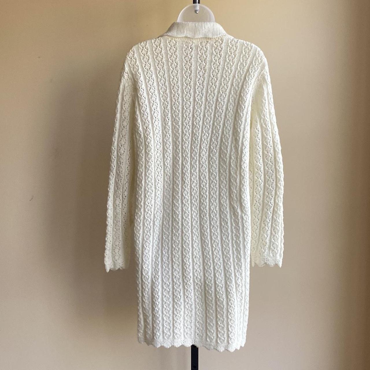 Vintage 80’s Long White Sweater Jacket Coat Cardigan... Depop