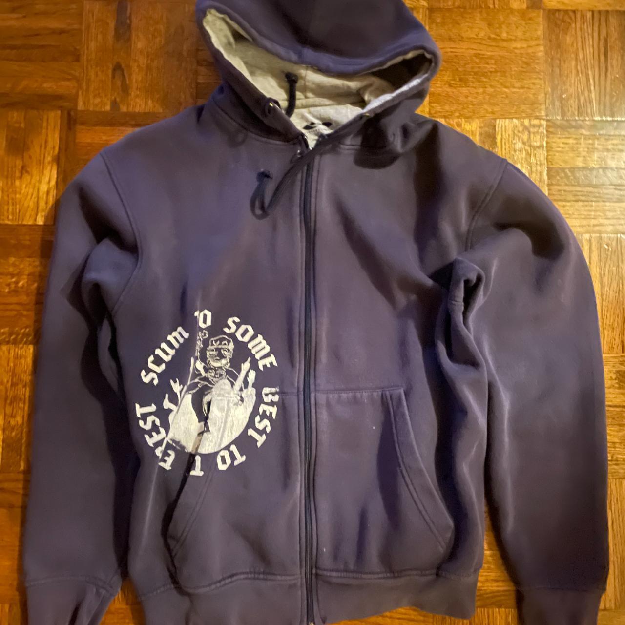 Vintage Washed Navy Zip-Up Hoodie Condition 6/10 Men... - Depop
