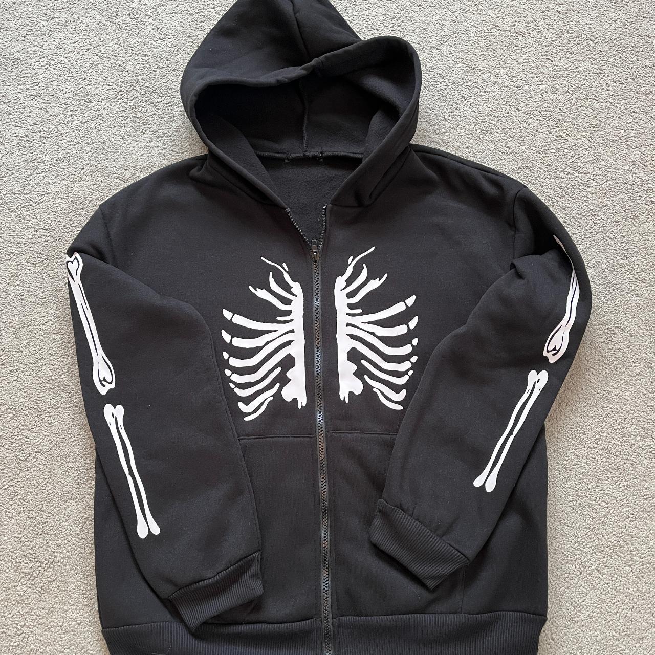 Skeleton print Black Zip up Jacket, Long-sleeve,... - Depop