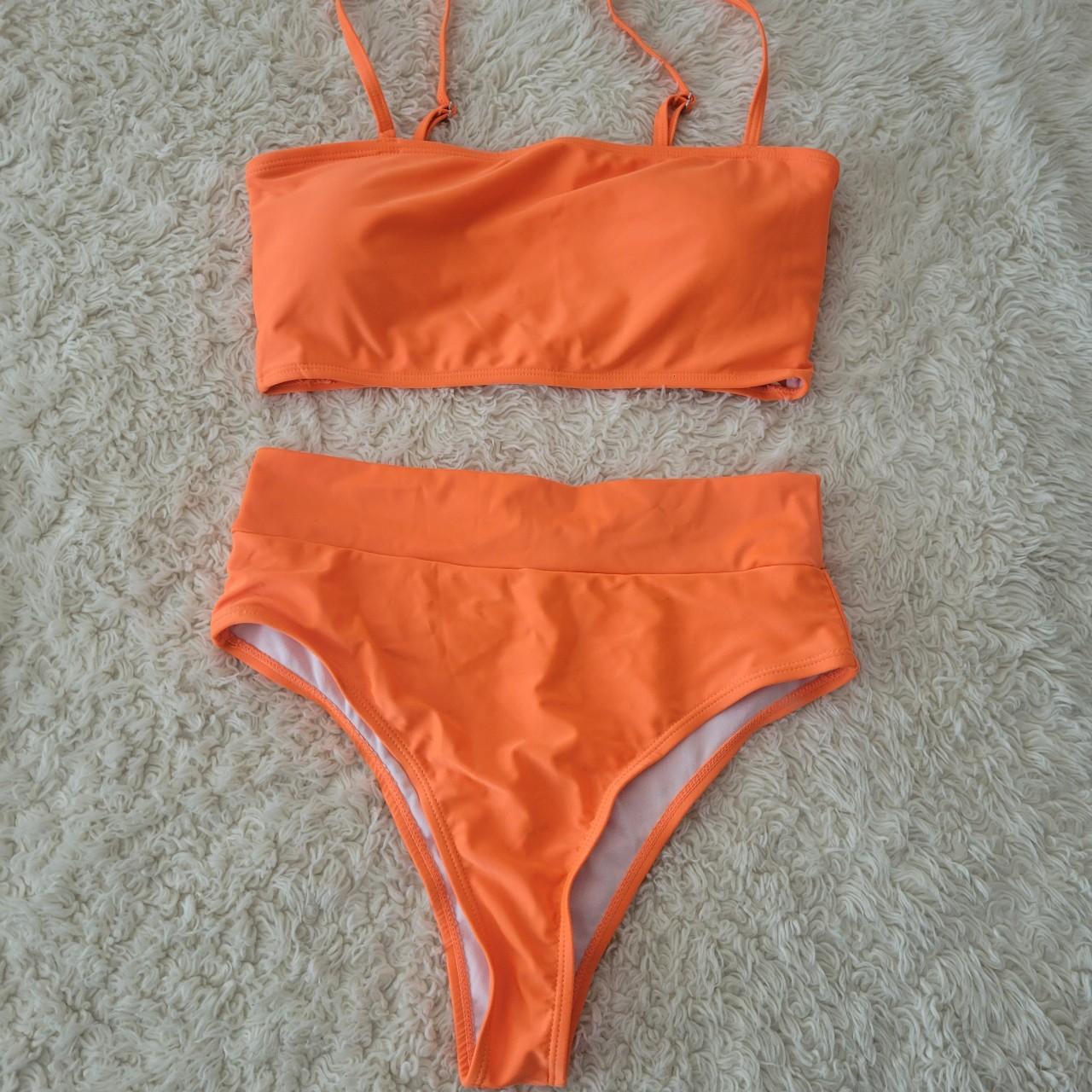 Orange high waisted bikini set size Large. Top can... - Depop