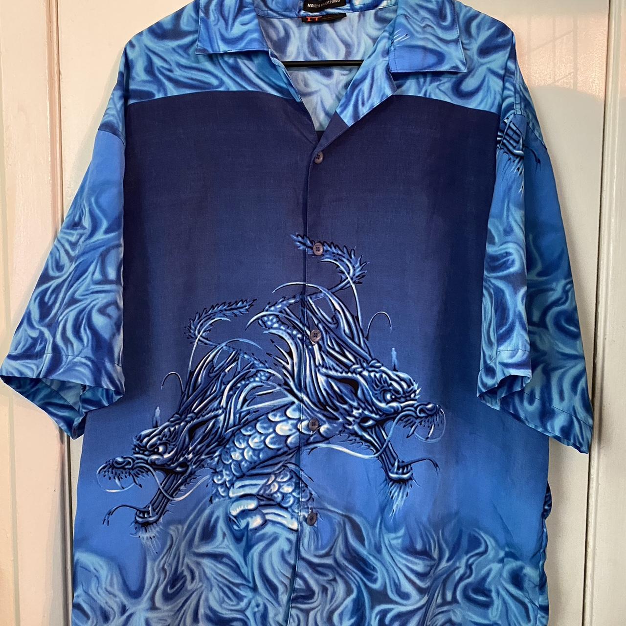 Vintage blue dragon button Medium in