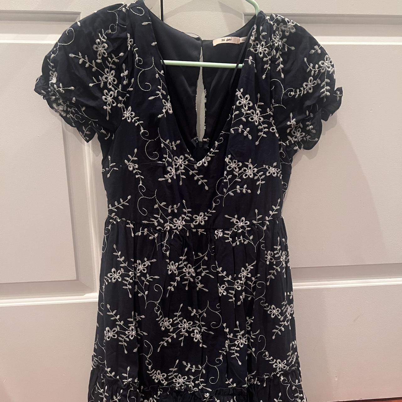 francesca’s navy blue v neck floral dress size xs i... - Depop