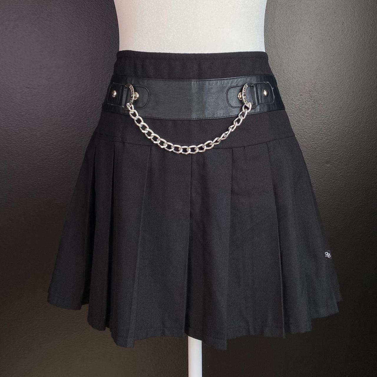 Goth Grunge Chain Black Pleated Mini Skirt Brand by