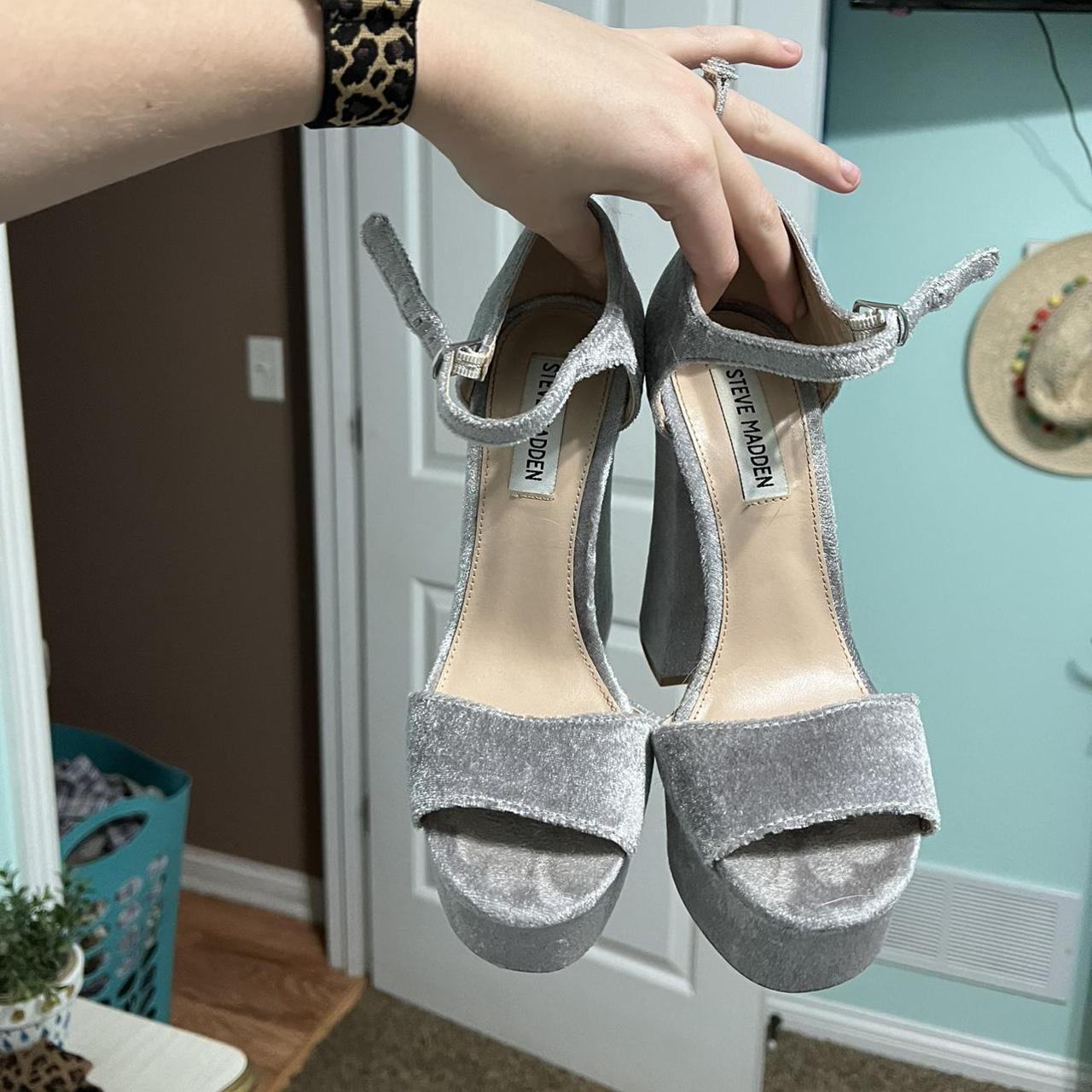 Steve madden platform heels silver gray velvet depop