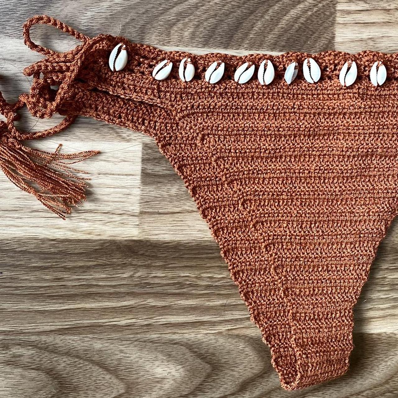 Brown crochet seashell bikini top and bottom - Depop