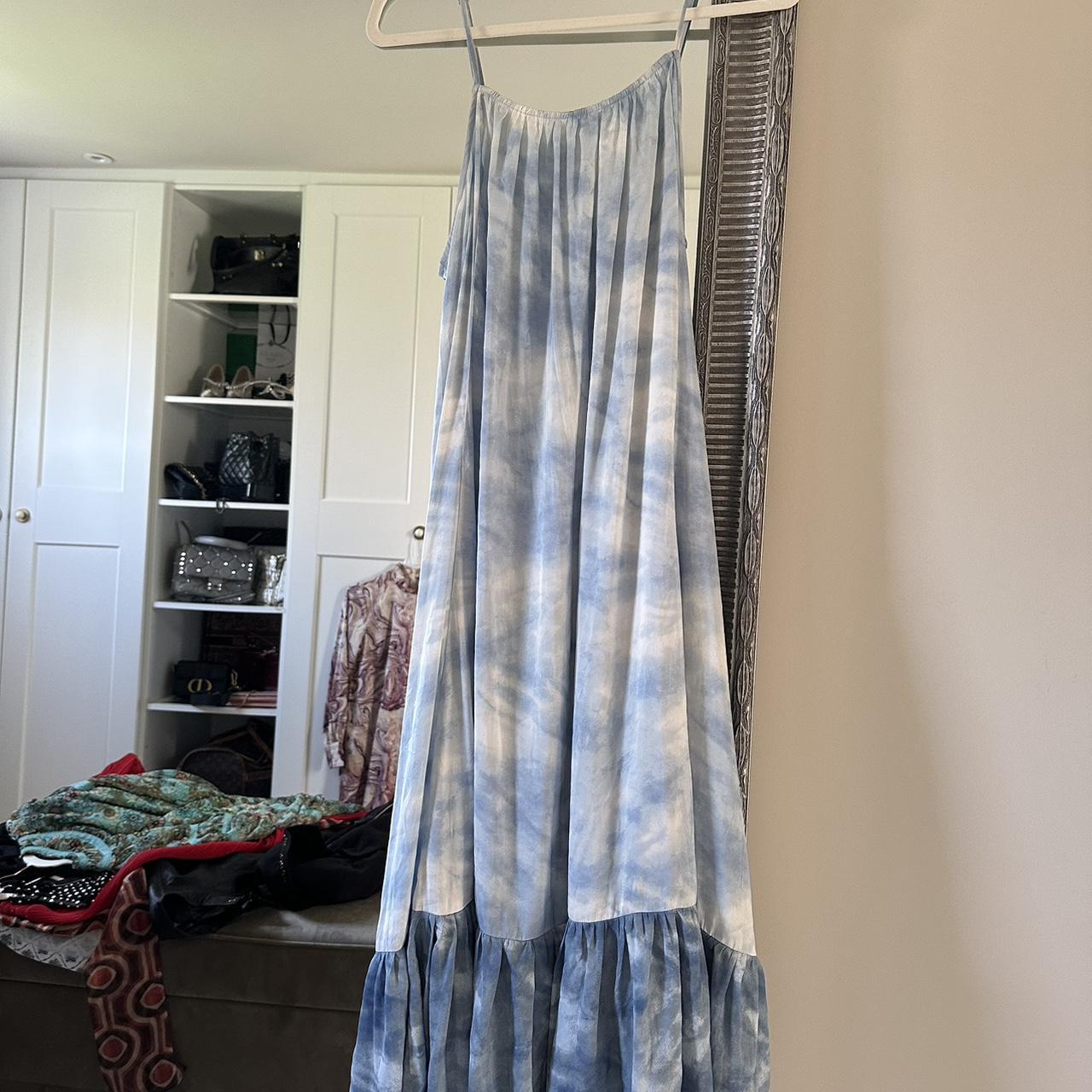 Free People Women's Blue and White Dress | Depop