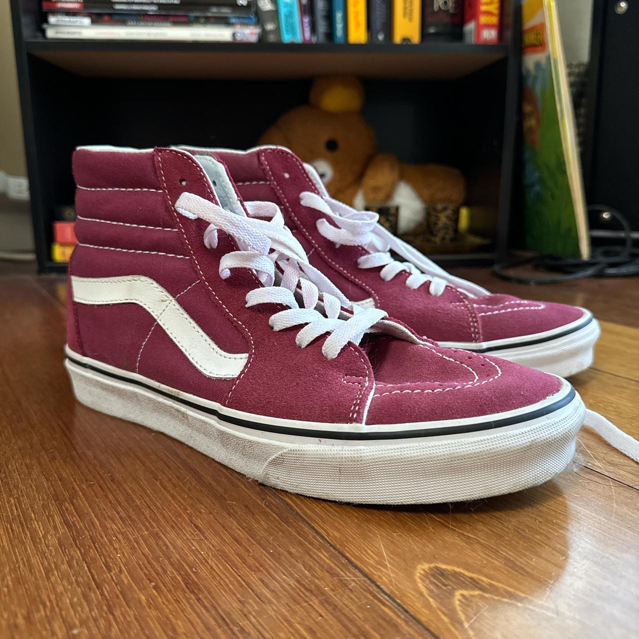 Burgundy and white high top vans hotsell