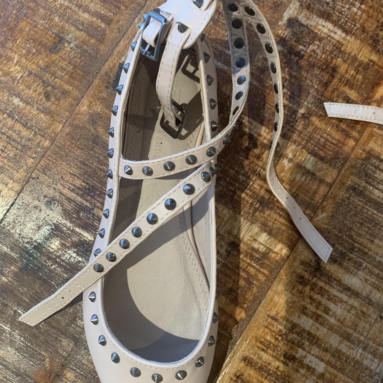 Cream flat ballet pumps with studs and Size 4 Asos... Depop