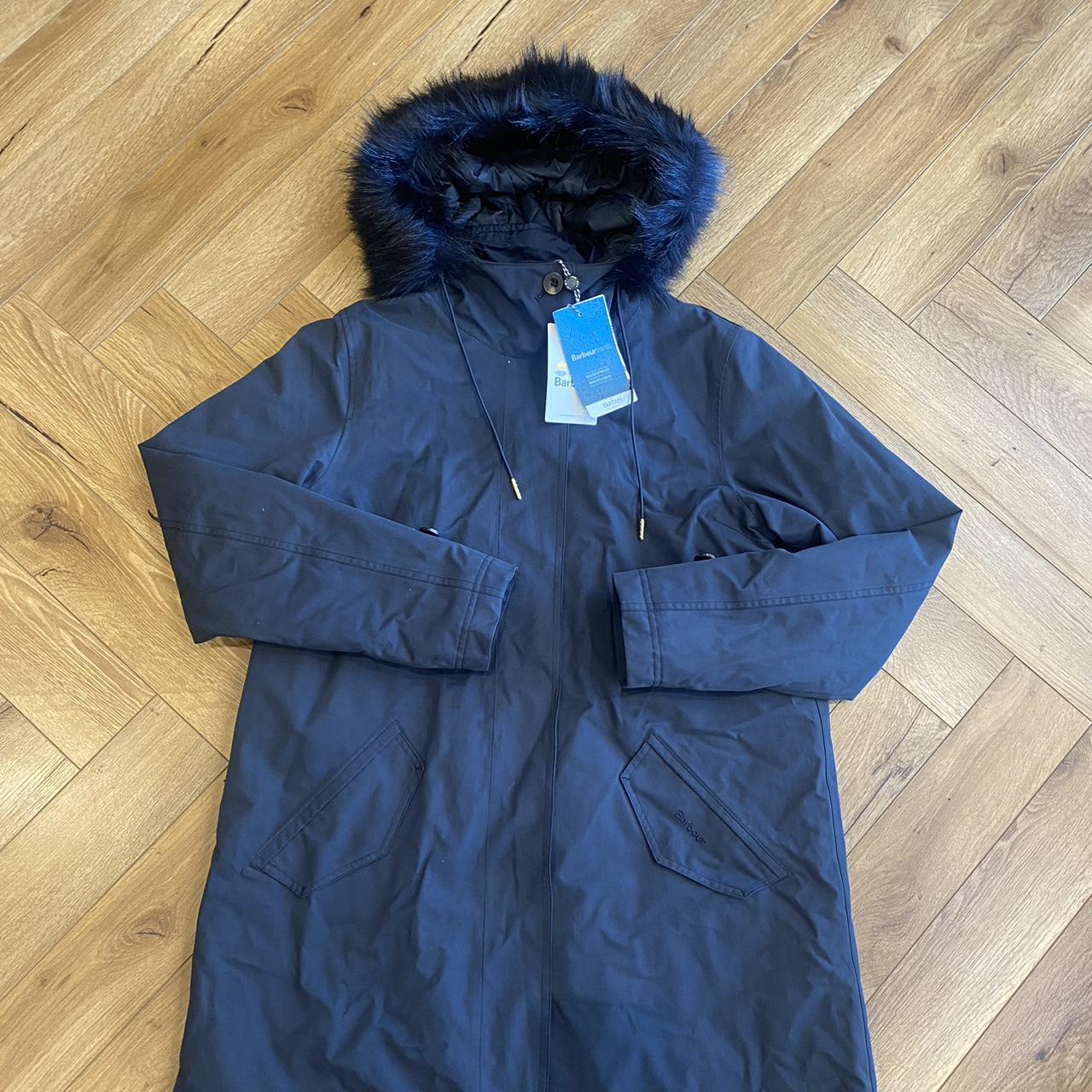 Barbour Women's Blue and Navy Coat | Depop