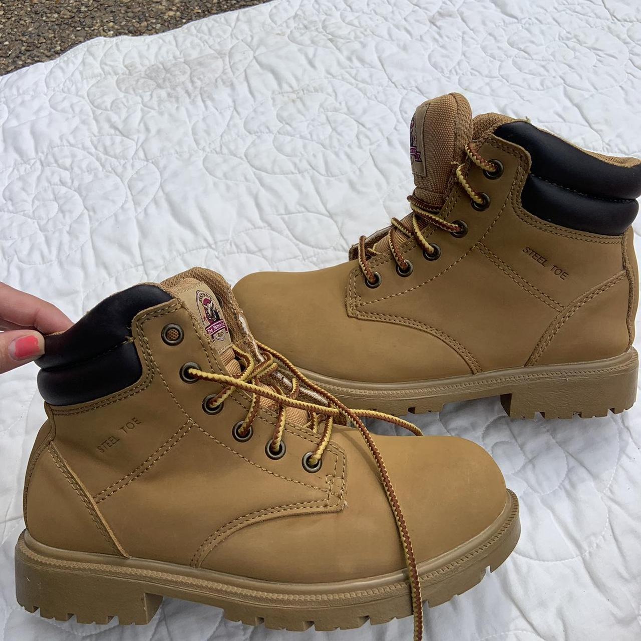 Tan steel toe boots Great condition!!! Only wore a... - Depop