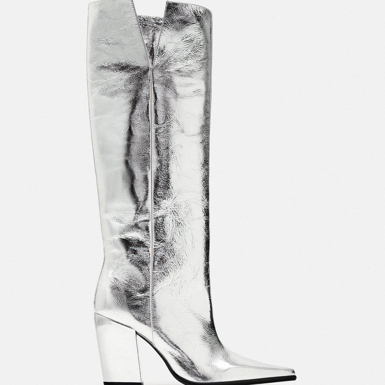 Zara metallic knee high boots. Originally $165.... - Depop