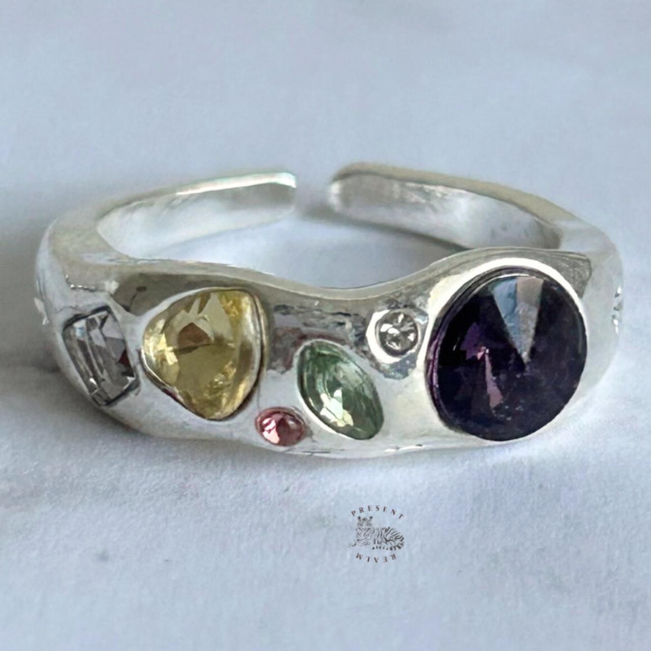 Colorful Gemstones Ring, Chunky Gemstones Ring,... - Depop