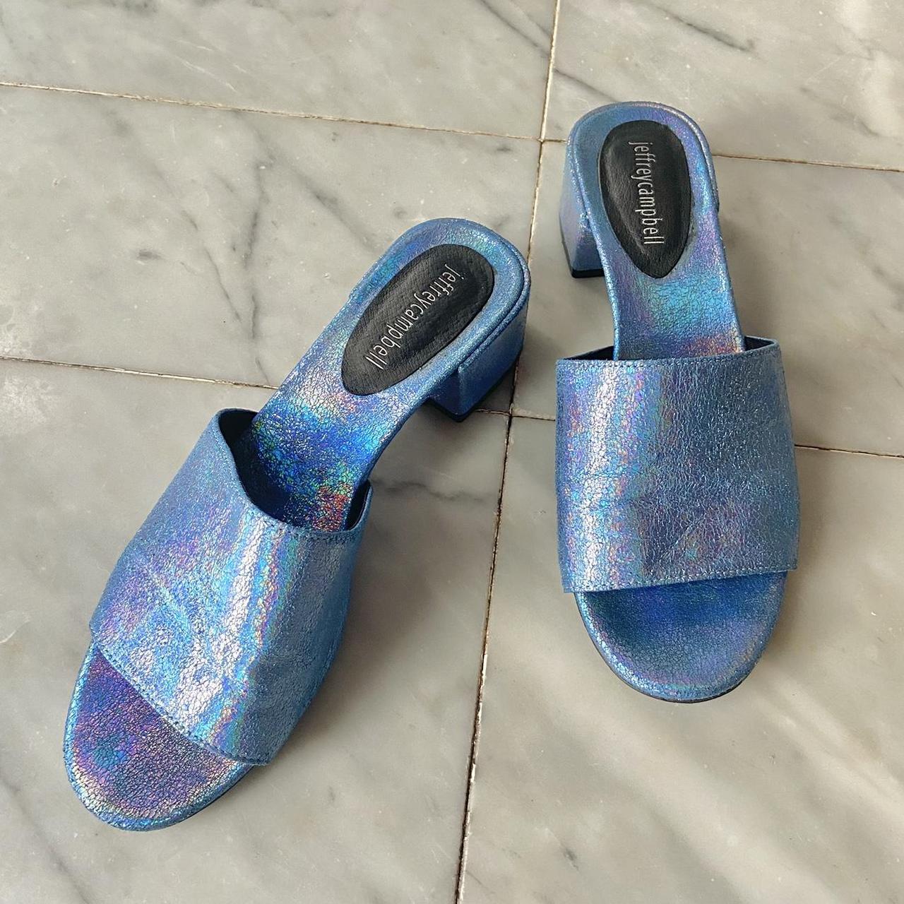 Jeffrey Campbell holographic metallic blue mules... - Depop