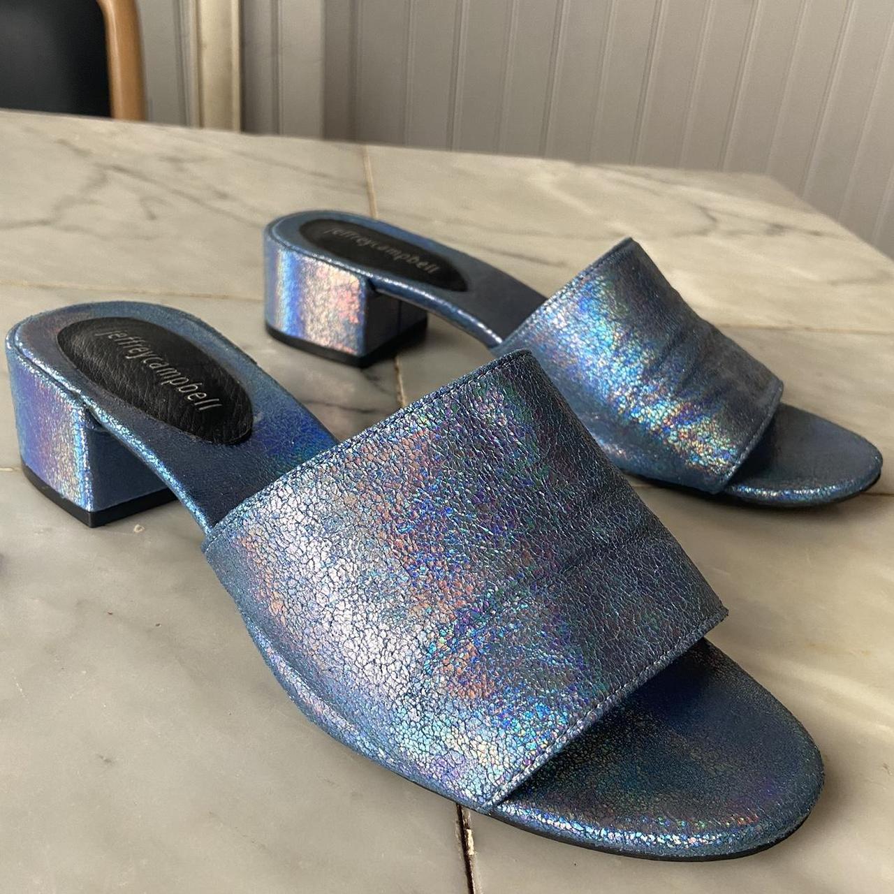 Jeffrey Campbell holographic metallic blue mules... - Depop