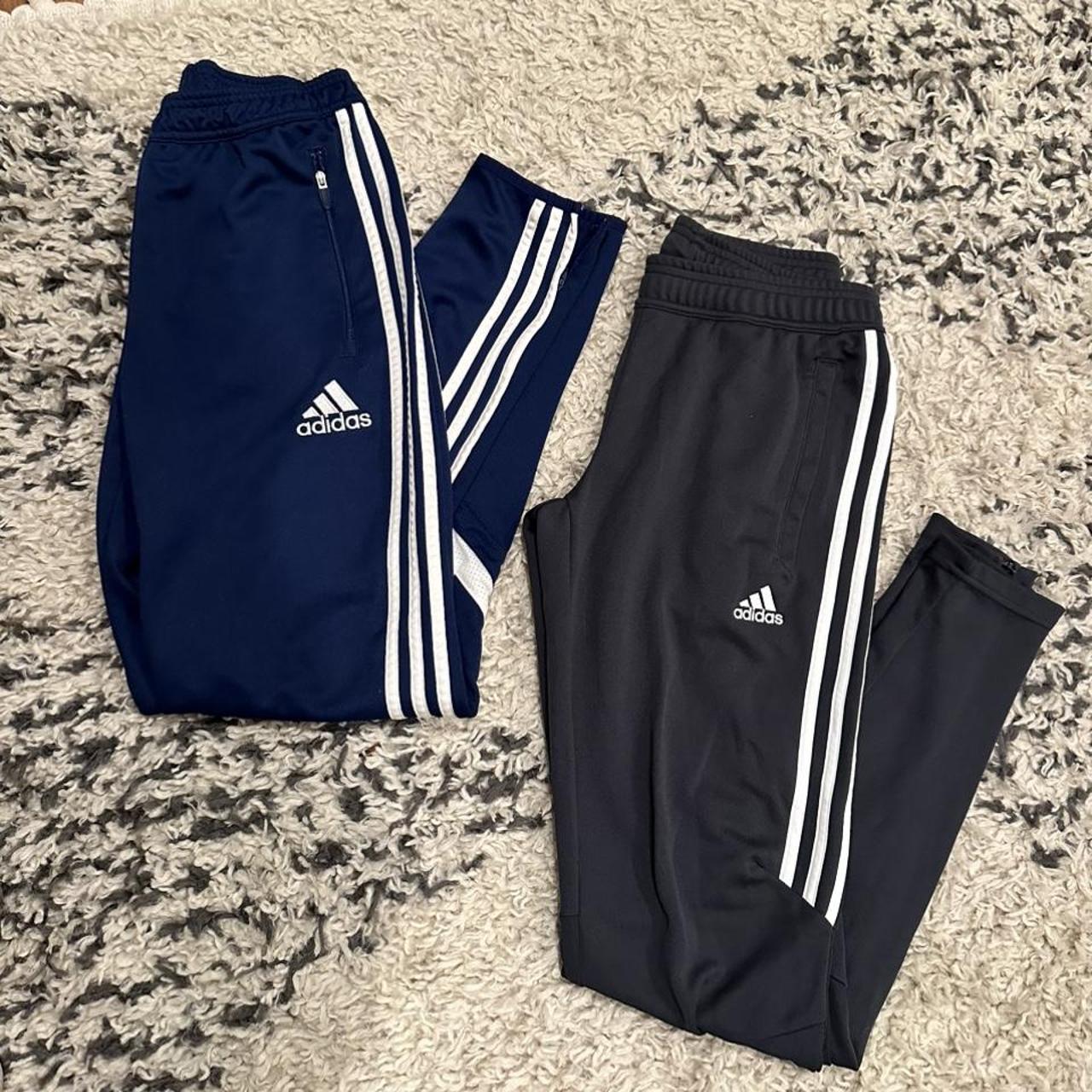 Adidas Women's Black and Navy Trousers | Depop