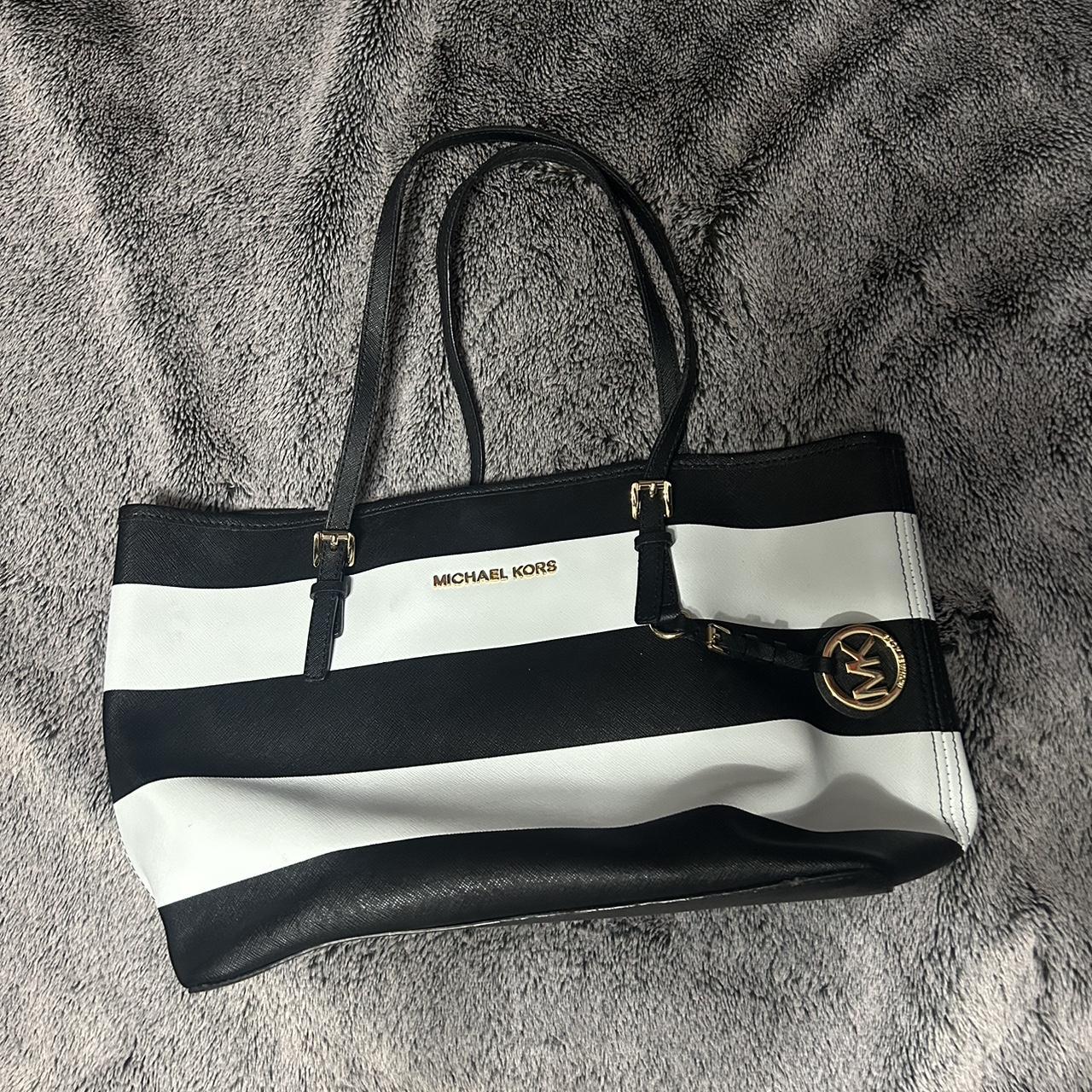 Black and white striped michael kors bag best sale