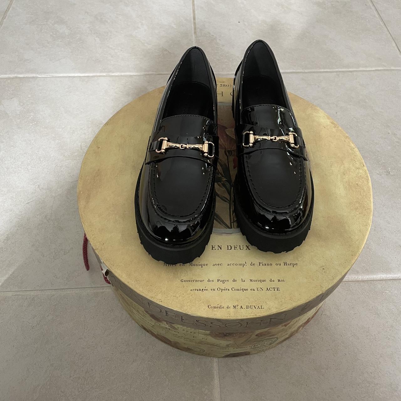 Princess Polly, black loafers with gold hardware,... Depop