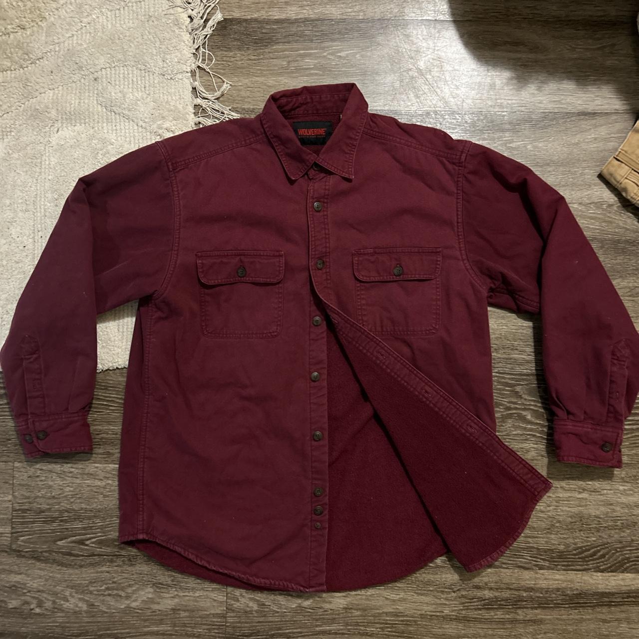 VINTAGE WOLVERINE BOOTS AND GEAR BURGANDY BUTTON UP... - Depop