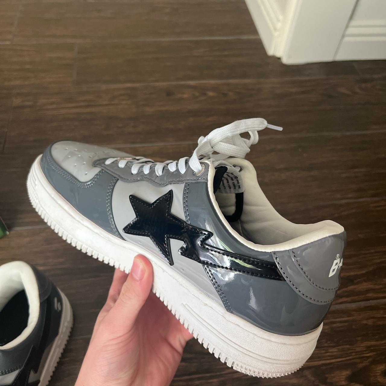 Gray and Black Bapestas Size-9.5 WORN ONCE - Depop