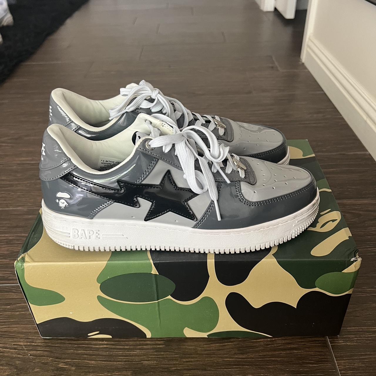 Gray and Black Bapestas Size-9.5 WORN ONCE - Depop