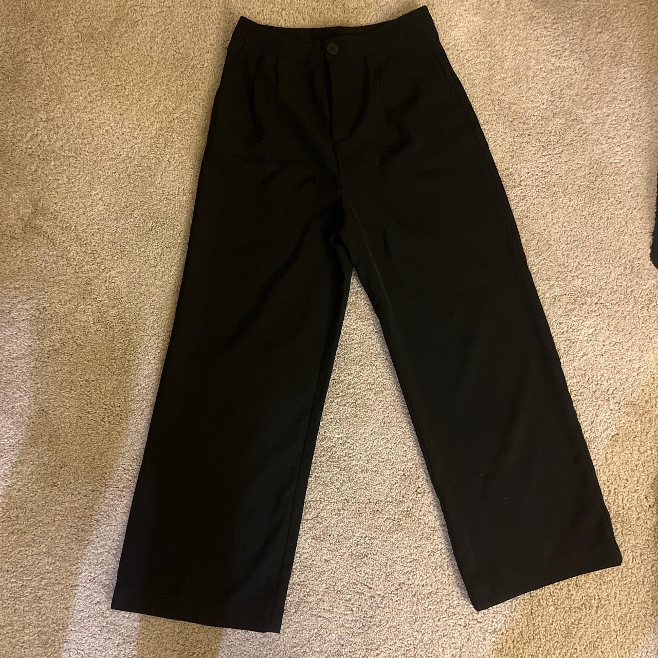 hemmed wide legged black classic slacks for short girl - Depop