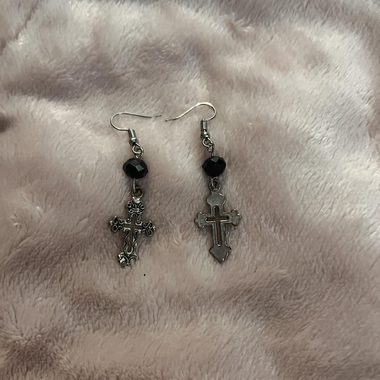 Silver Small Dangly Cross Earrings Barely Worn Depop