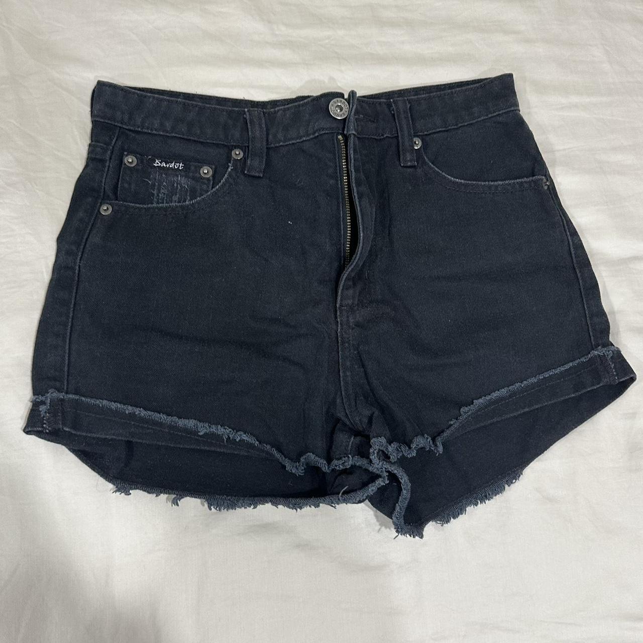 Distressed black shorts online