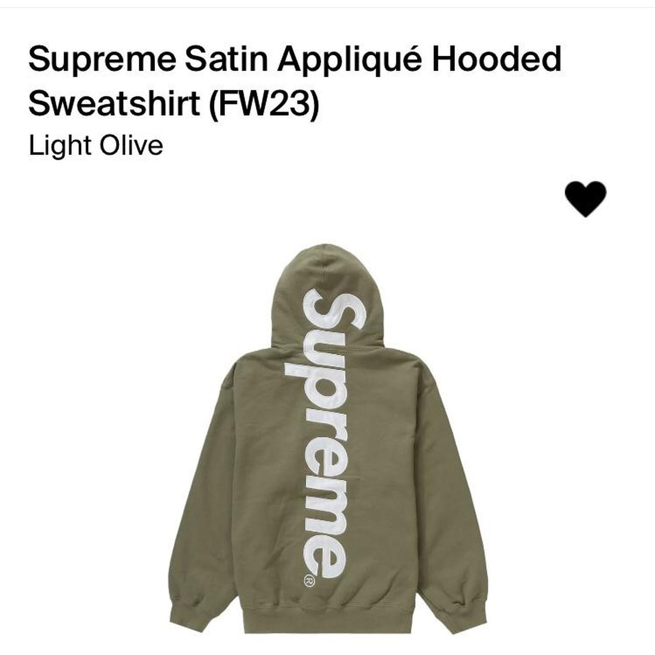 SUPREME SATIN APPLIQUÉ OLIVE HOODIE MEDIUM BRAND... - Depop