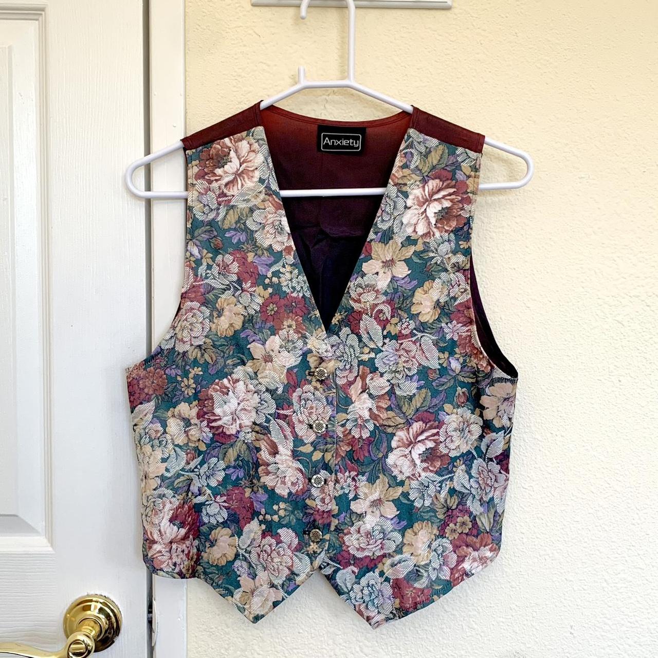 Vintage Floral Vest 90s Stains inside as shown in... - Depop