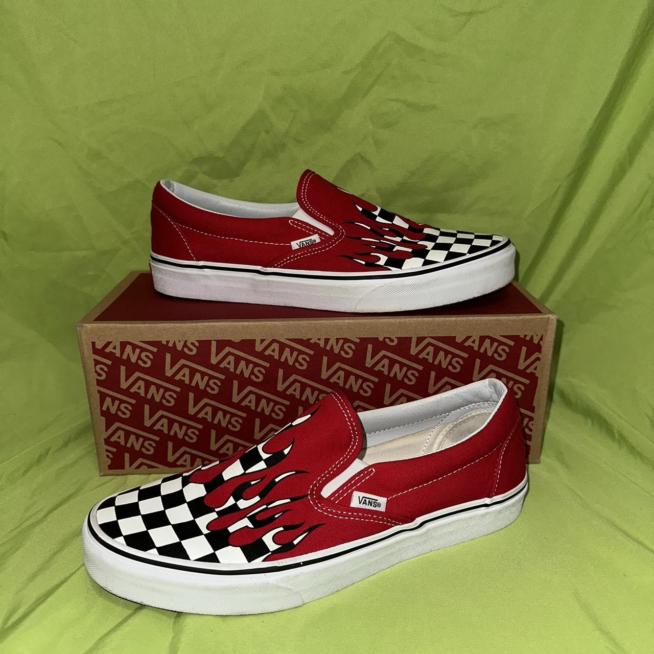 Vans Men Slip On Checkered with Red Flame