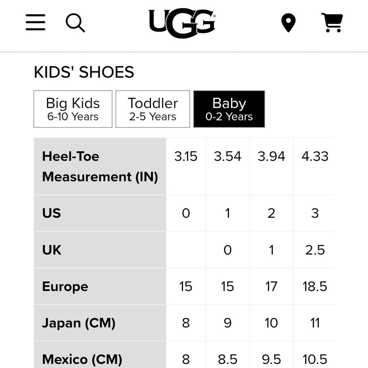 Ugg infant sale shoe size chart