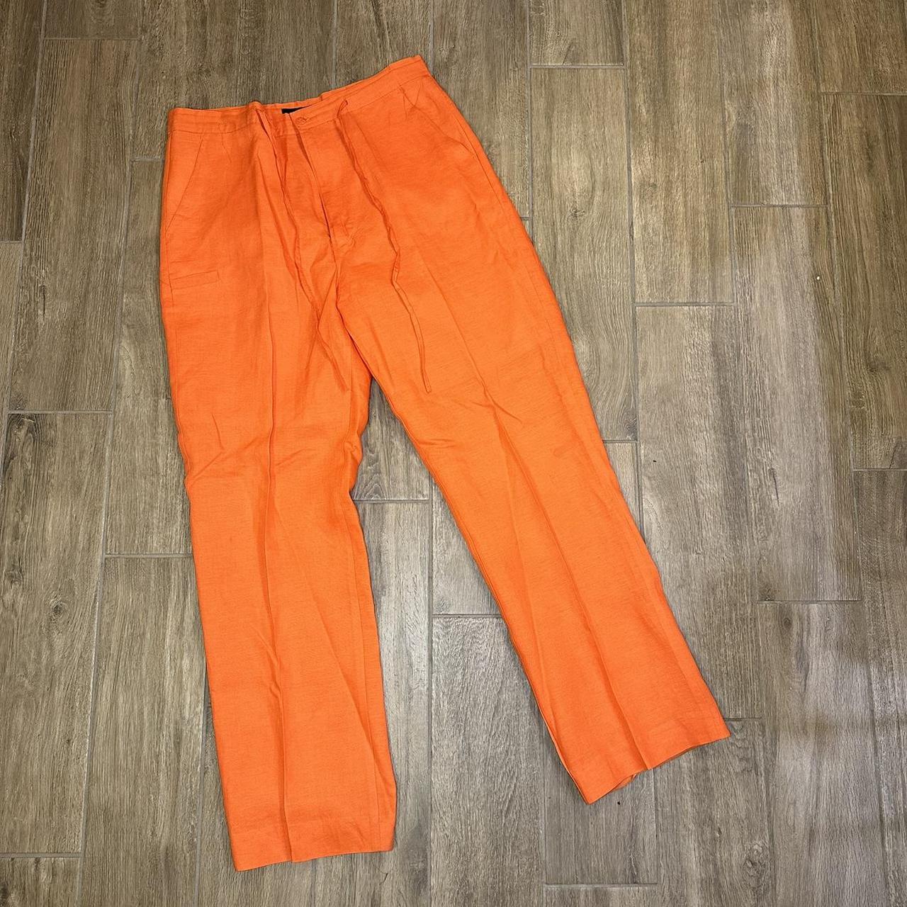 orange drawstring linen pants classic relaxed baggy... Depop