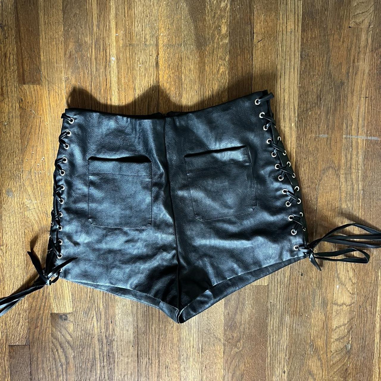 Black faux leather high waisted shorts! So cute but... - Depop