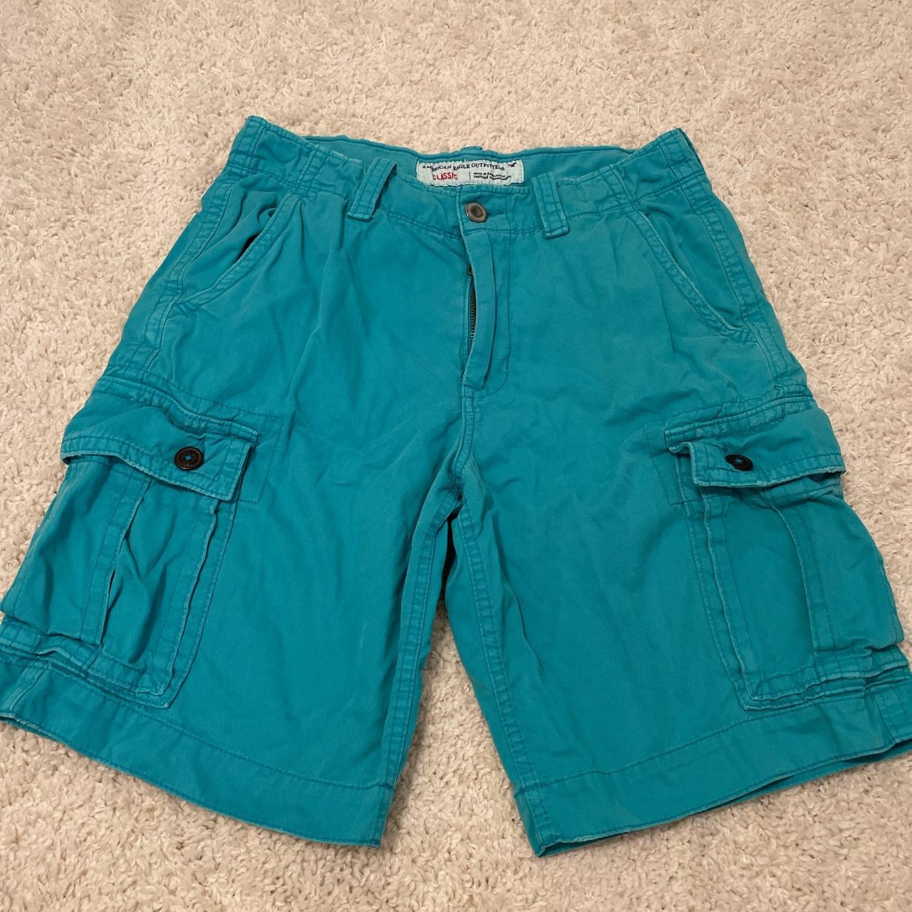 men’s turquoise cargo shorts 🦕 in amazing used... - Depop