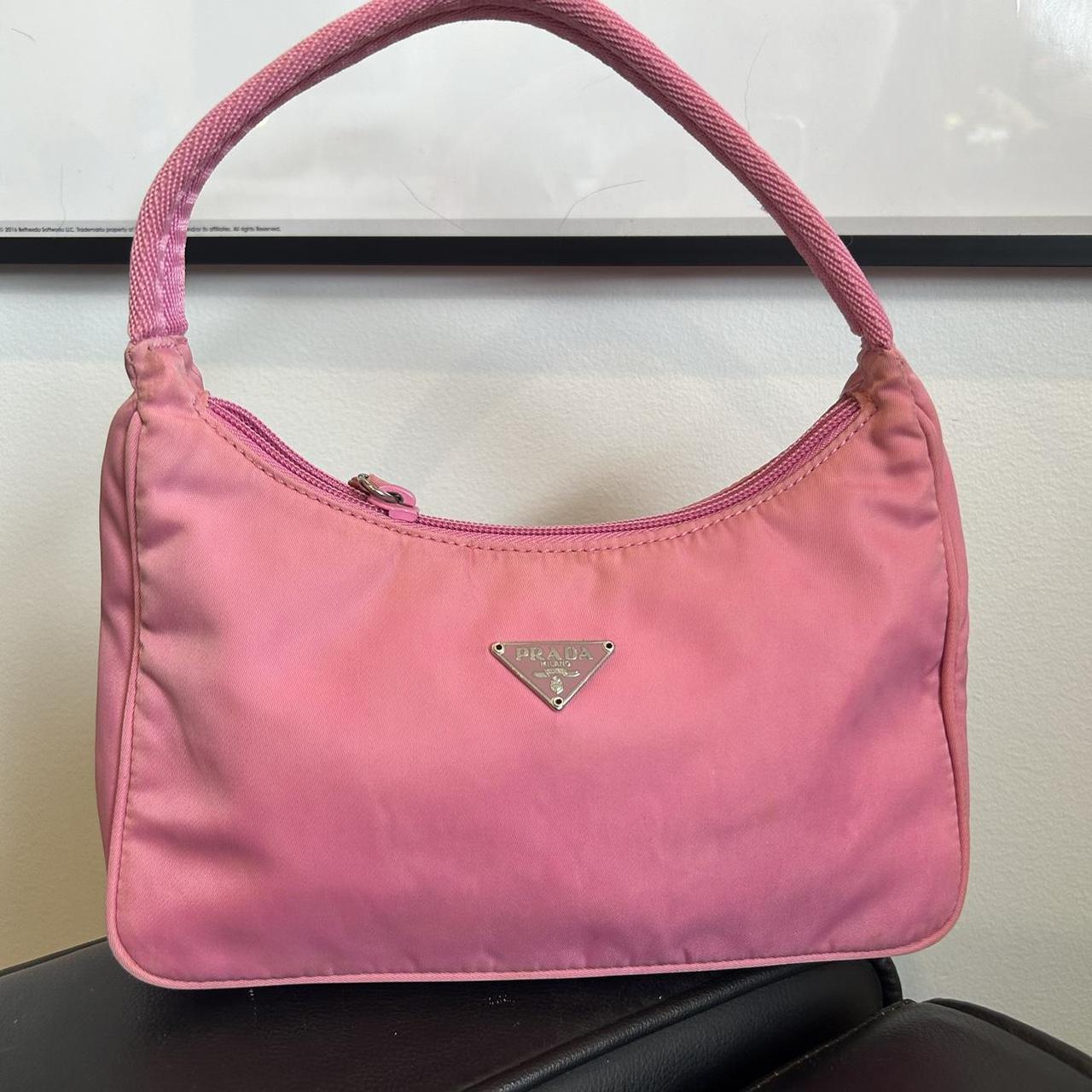 Authentic vintage Prada nylon shoulder bag in pink •... - Depop