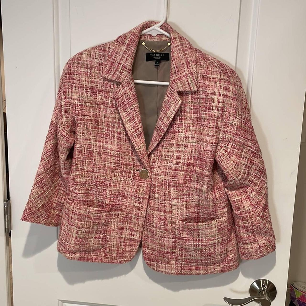 Talbots Blazer Jacket Womens Size 10 Pink Tweed - Depop