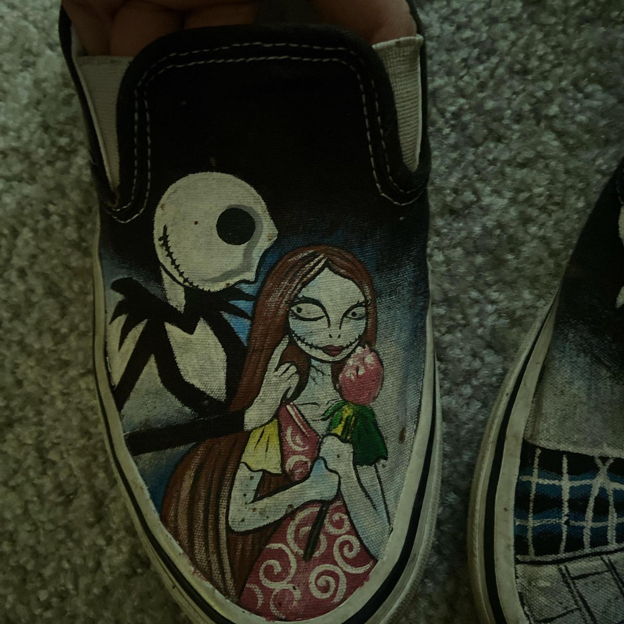 black slip on low top vans painted nightmare before | Depop