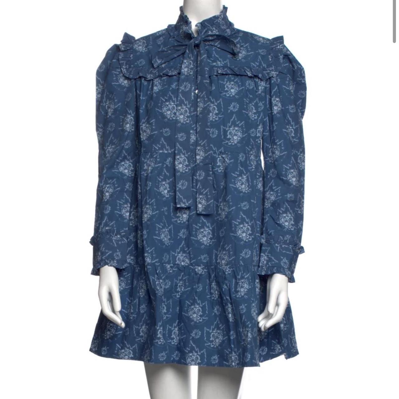 Batsheva Women's Blue and Navy Dress Depop