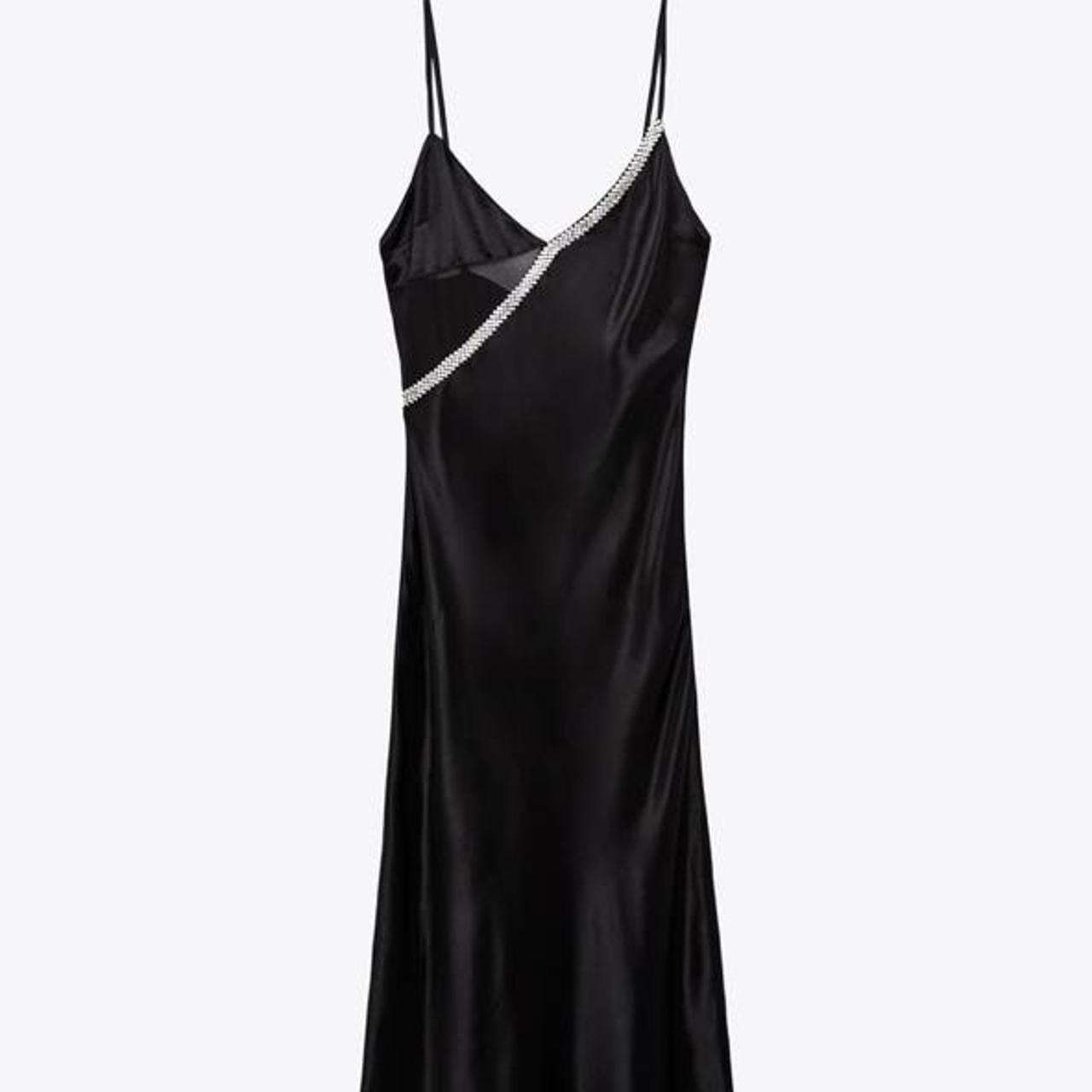 Zara Black Satin dress with rhinestone Perfect for... Depop