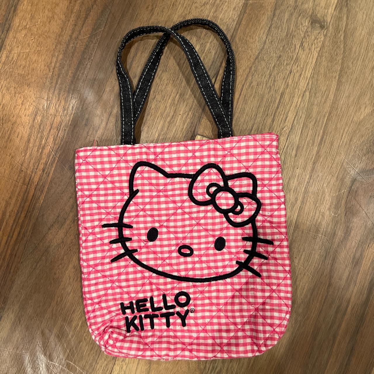 Pink gingham Hello Kitty mini tote with sparkly... - Depop