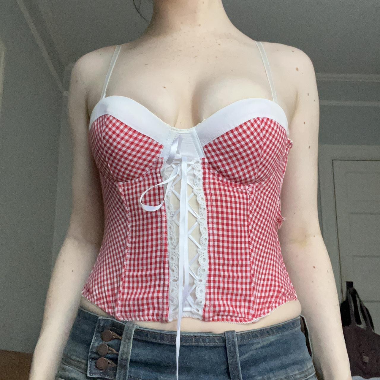 Red white-lace-corset - Depop