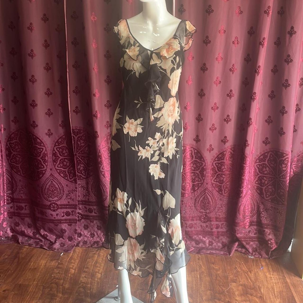 Dress Barn Brown Pink Floral Flowy Midi Dress Size. Depop