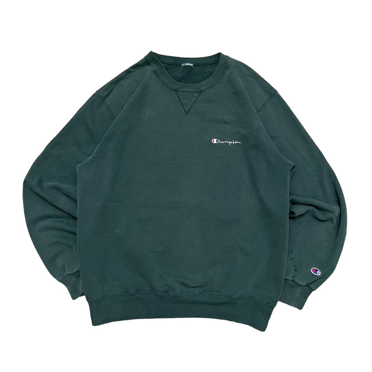 Vintage 90s Champion Faded Green Crewneck Sweatshirt - Depop