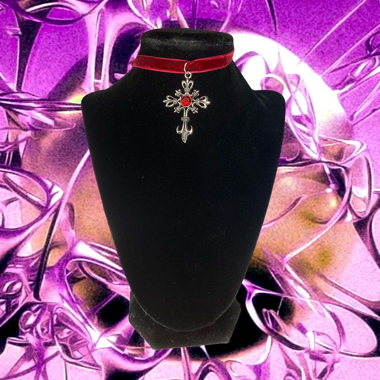 Goth Choker Red Leather Double Layer Necklace Thin - Depop