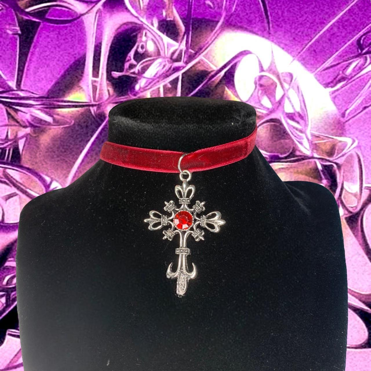 Goth Choker Red Leather Double Layer Necklace Thin - Depop