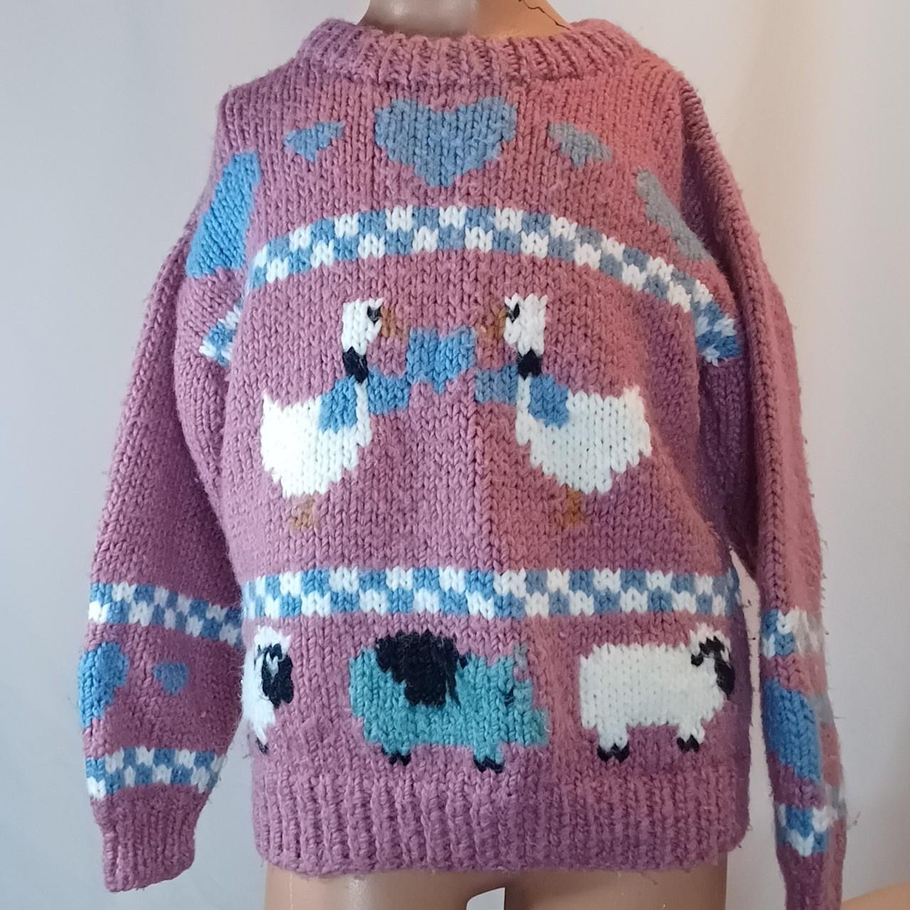 Vintage Pig Rose Animal 2024 Farm Sweater Size M Medium Fairy Kei SEE MEASUREMENTS.