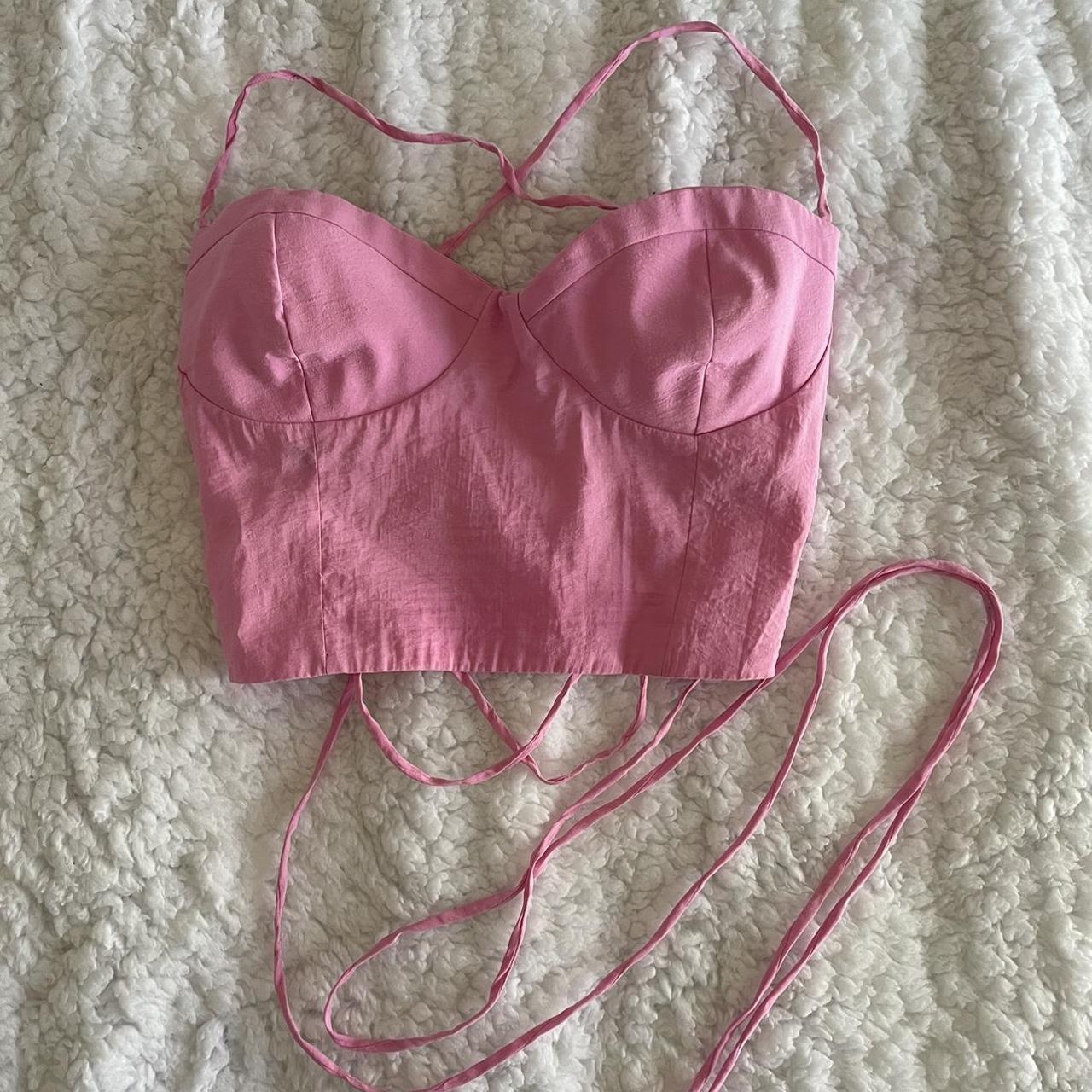 Zara bubblegum pink corset top. Adjustable open back... Depop