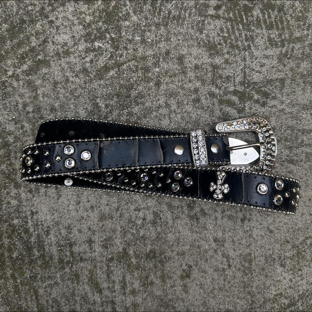 VTG Black Leather Western Silver Buckle - Depop