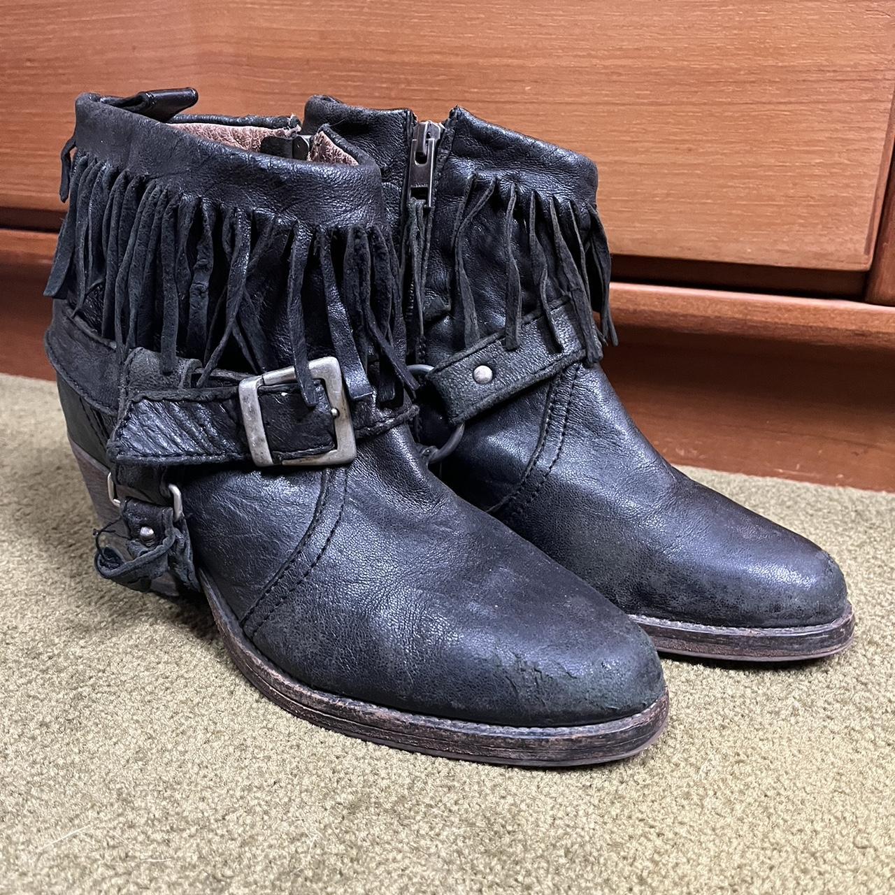 ALL SAINTS Bonny Cuban fringe cowboy booties. Black. Depop