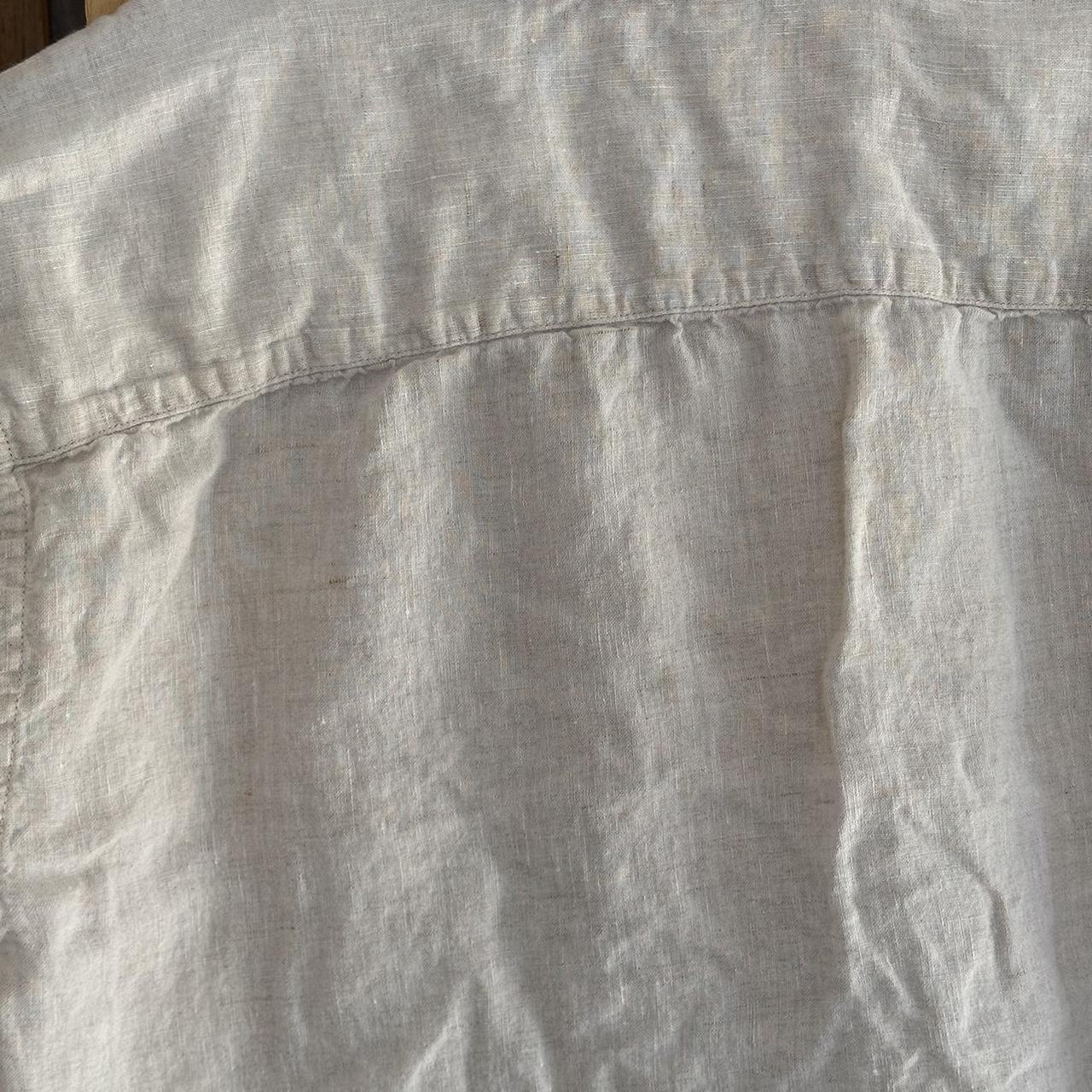 cream linen button down shirt 23” pit2pit 28” long - Depop